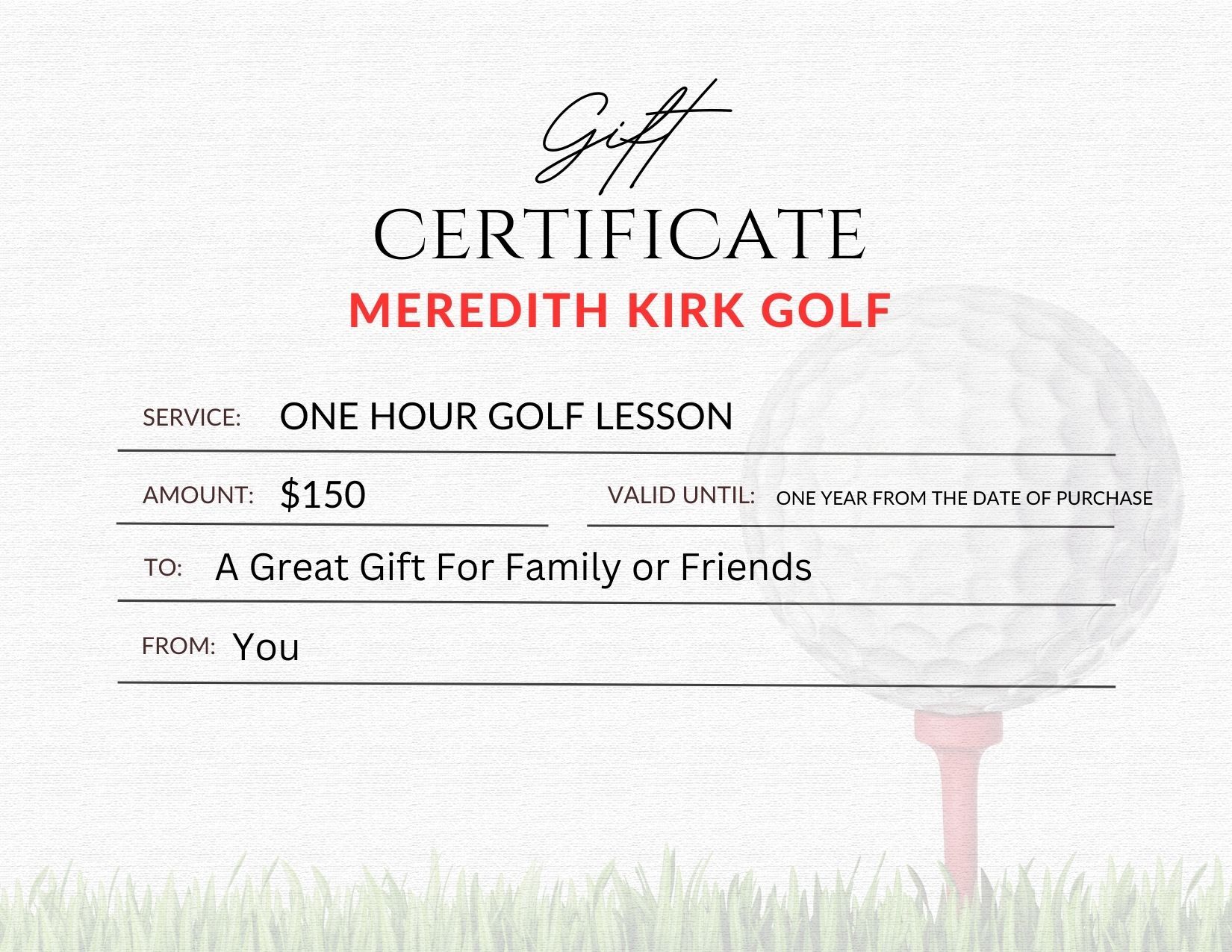 ONE HOUR GOLF LESSON WITH MEREDITH