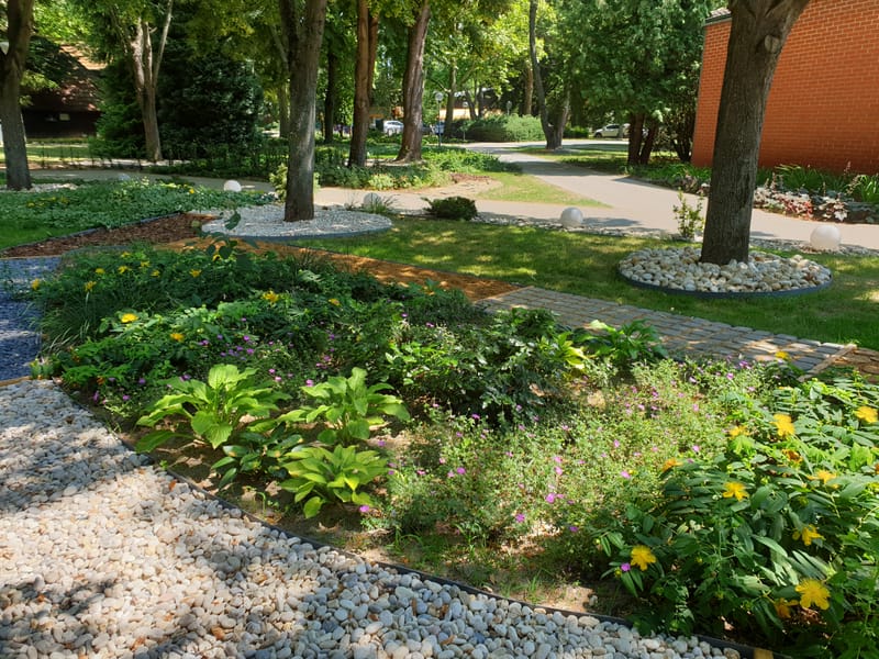 Hotel Club Tihany parkjában új ágyások kialakítása