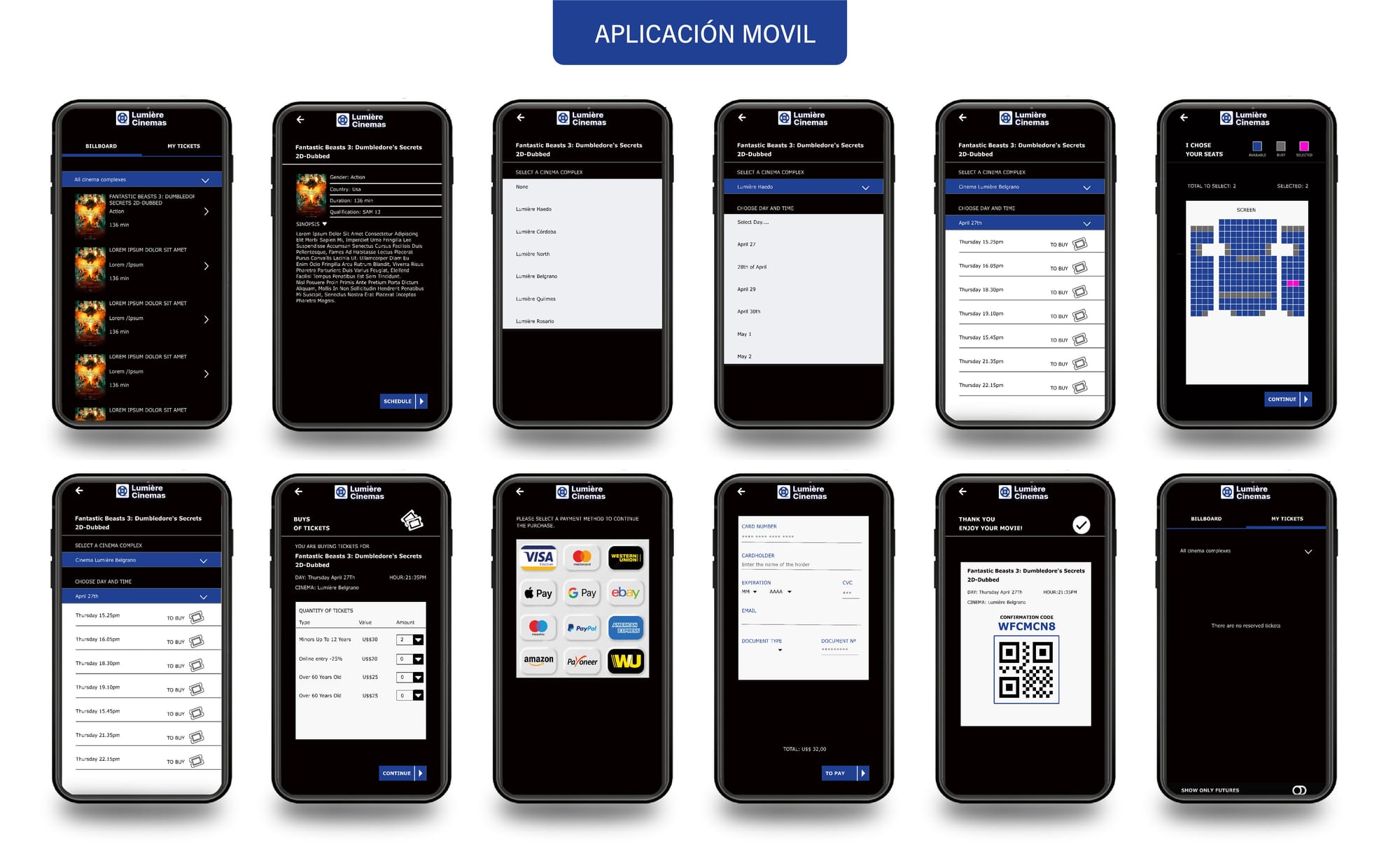 Aplicación Movil y sitio web para pc Cines Lumière