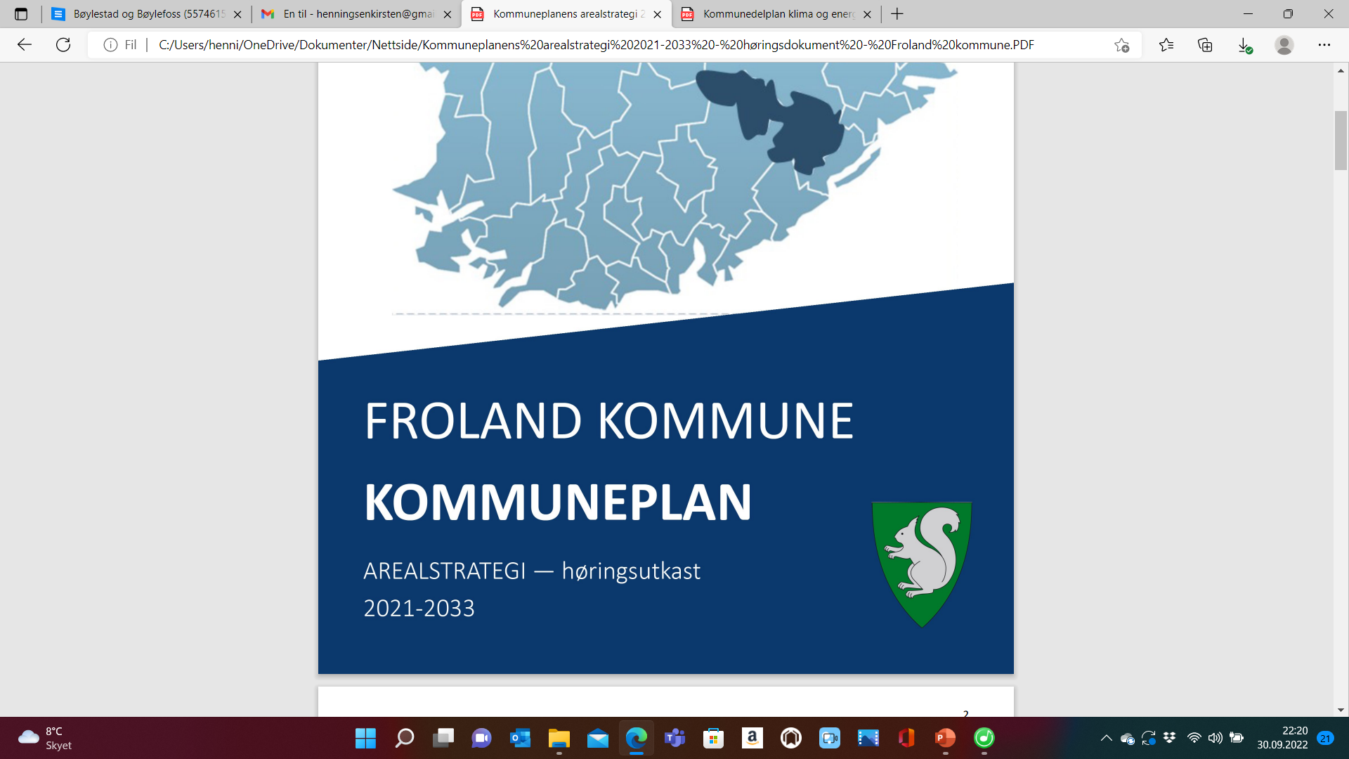 Kommuneplanen, arealstrategi, Froland kommune, 2021-2033