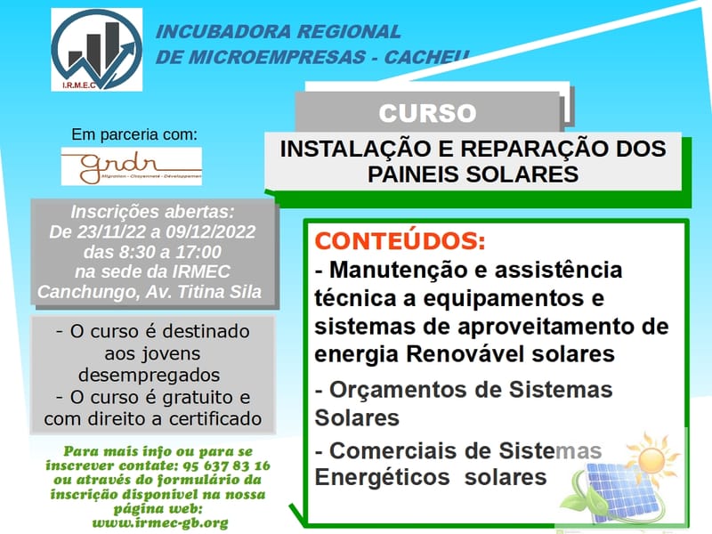 CURSO DA INSTALAÇÃO E MANUTENÇÃO DOS PAINEIS SOLARES