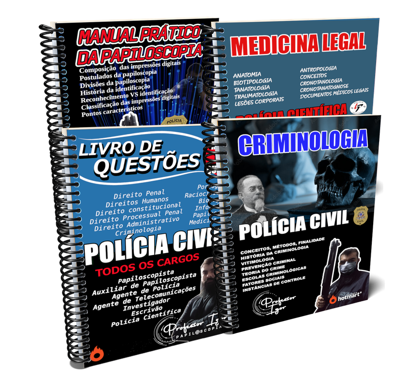 (MEGA COMBO) PAPILOSCOPIA, MEDICINA LEGAL, LIVRO DE QUESTÕES E CRIMINOLOGIA