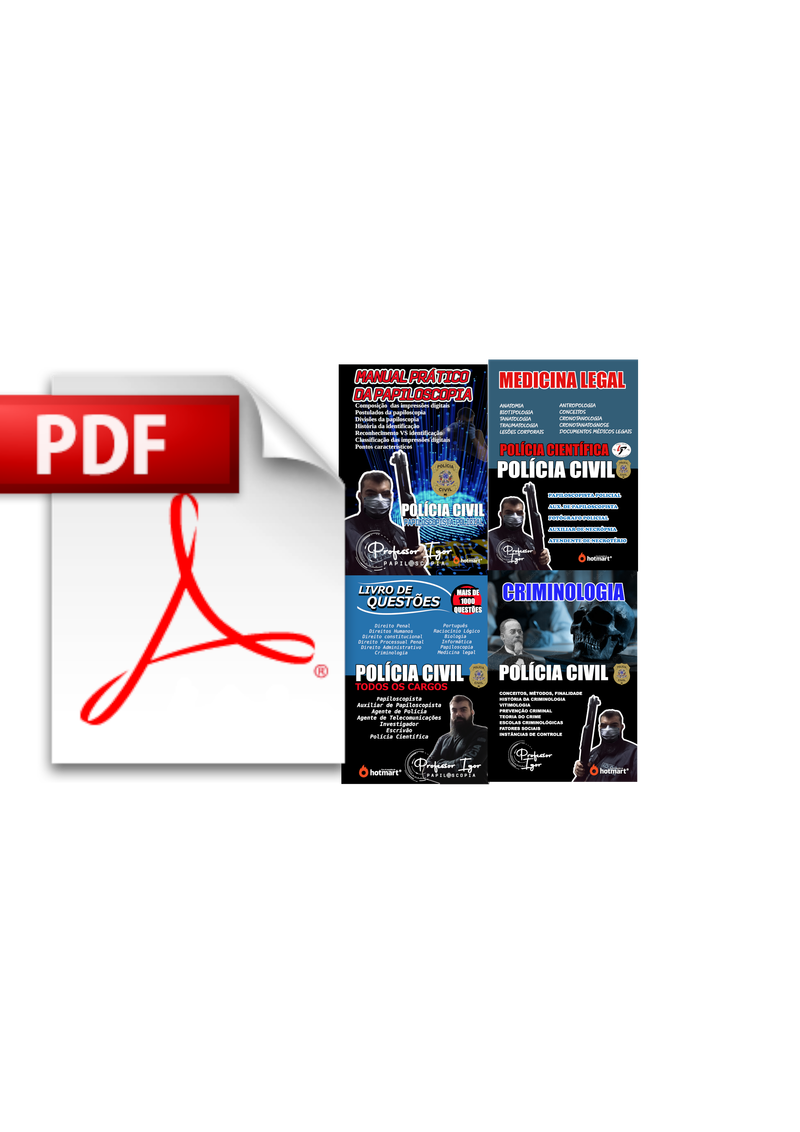 (MEGA COMBO)  PAPILOSCOPIA, MEDICINA LEGAL, LIVRO DE QUESTÕES E CRIMINOLOGIA