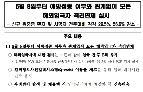 [코로나 6월7일] 한국입국시 방역 및 격리지침 변경안내