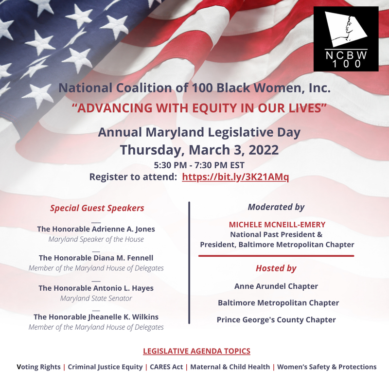 Legislative Day Hosted by the Maryland Chapters of Coalition of 100 Black Women, Inc.