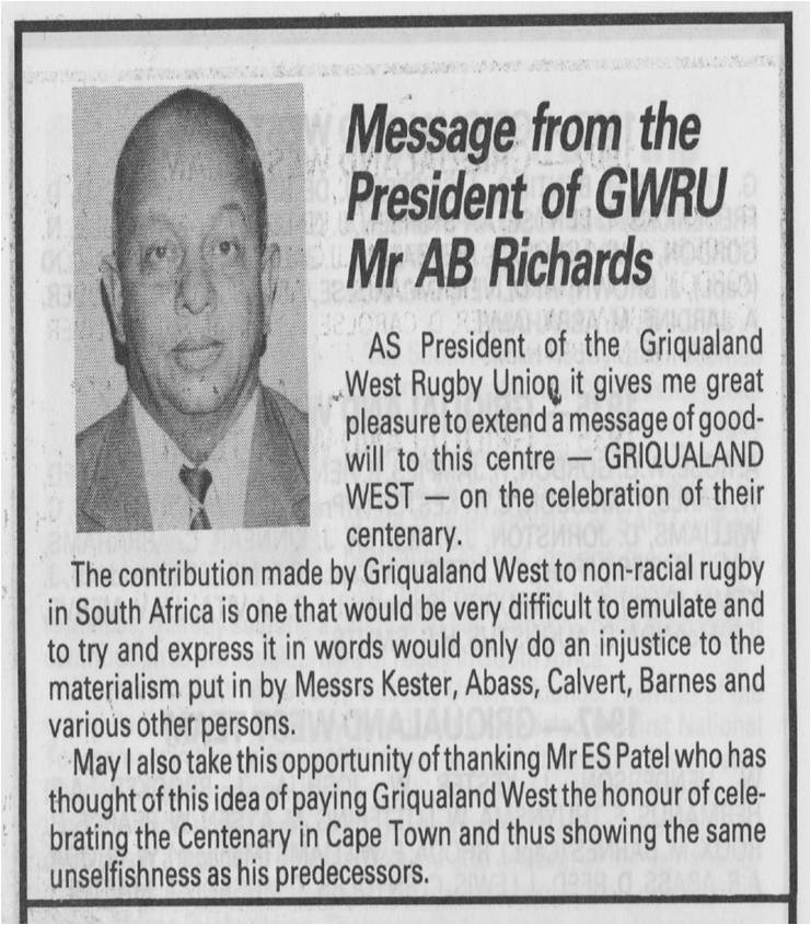 CHAPTER 9 - GRIQUALAND WEST RFU - 100 YEARS