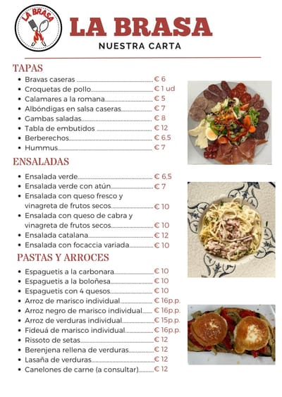 TAPAS, ENSALADAS, PASTAS Y ARROCES, TOSTADAS