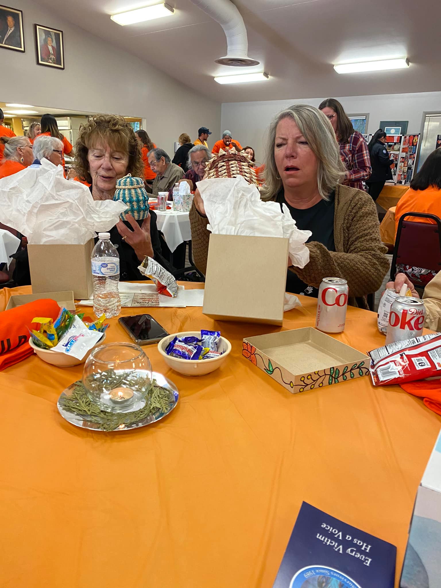 Quilters Mary Anne Hussey and Sue Garrett receiving their gifts for creating the beautiful quilt for us.