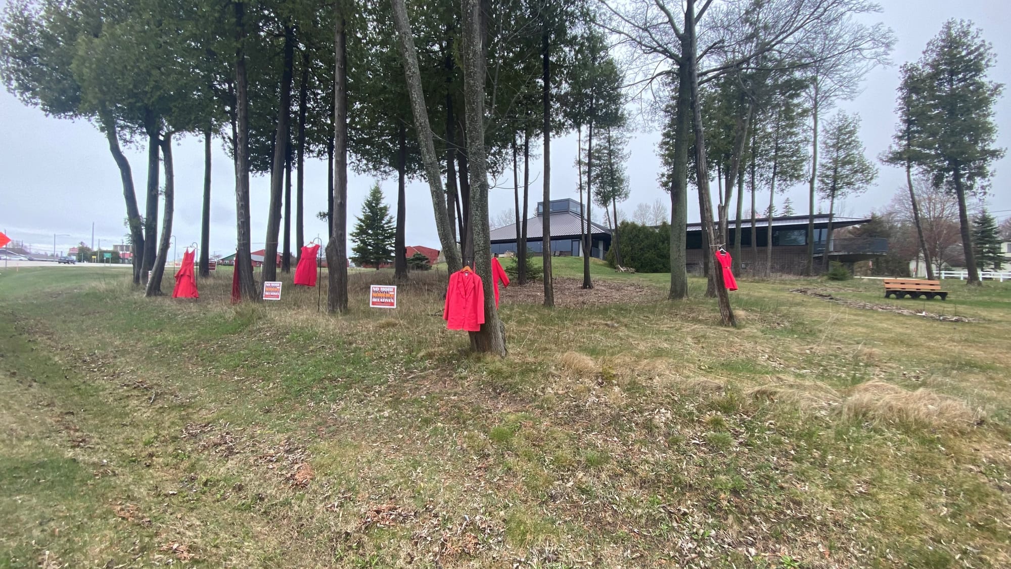 St. Ignace Library Red Dress Display