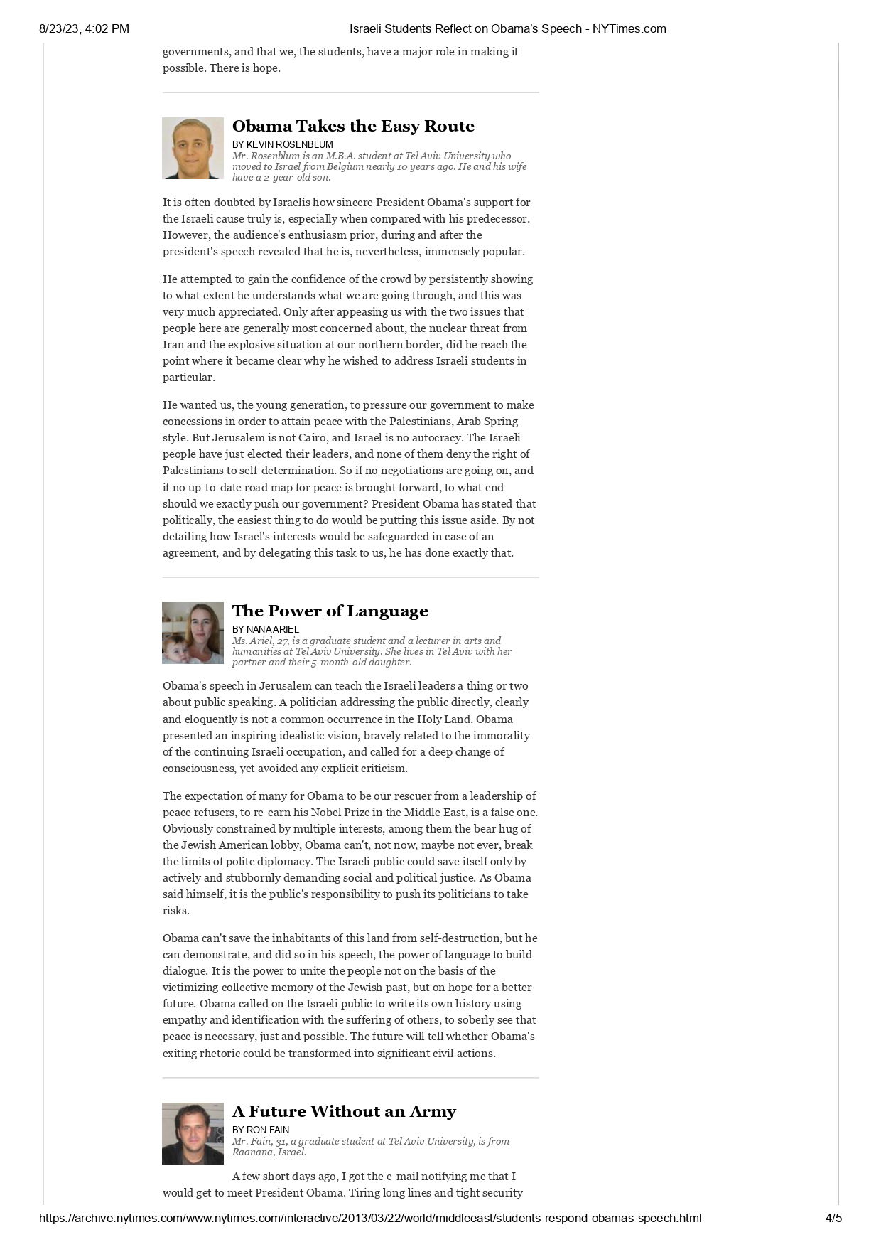 פרסום של עורך דין רון פיין, בעיתון הניו יורק טיימס