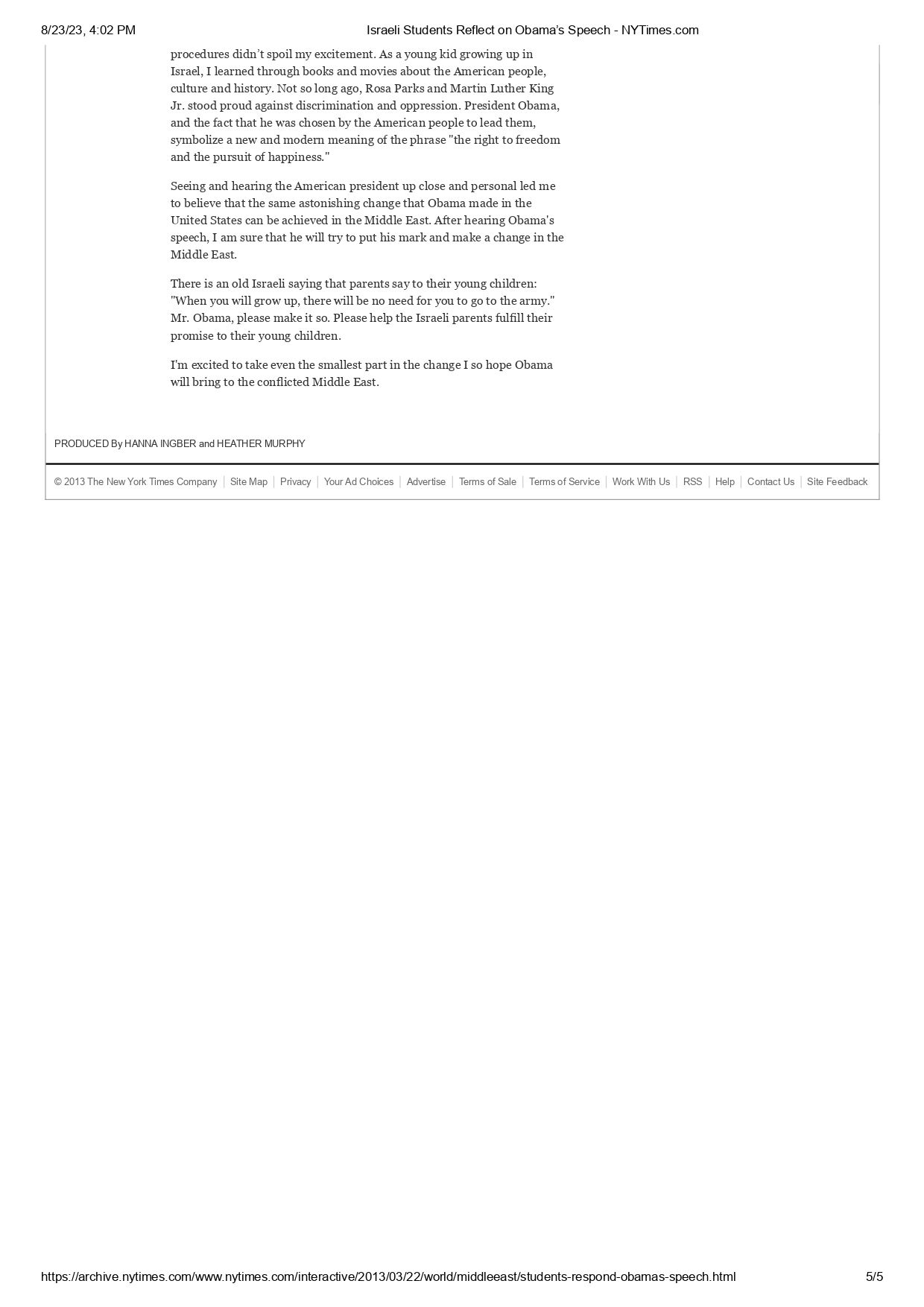 פרסום של עורך דין רון פיין, בעיתון הניו יורק טיימס