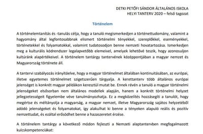 Helyi Tanterv felső tagozat