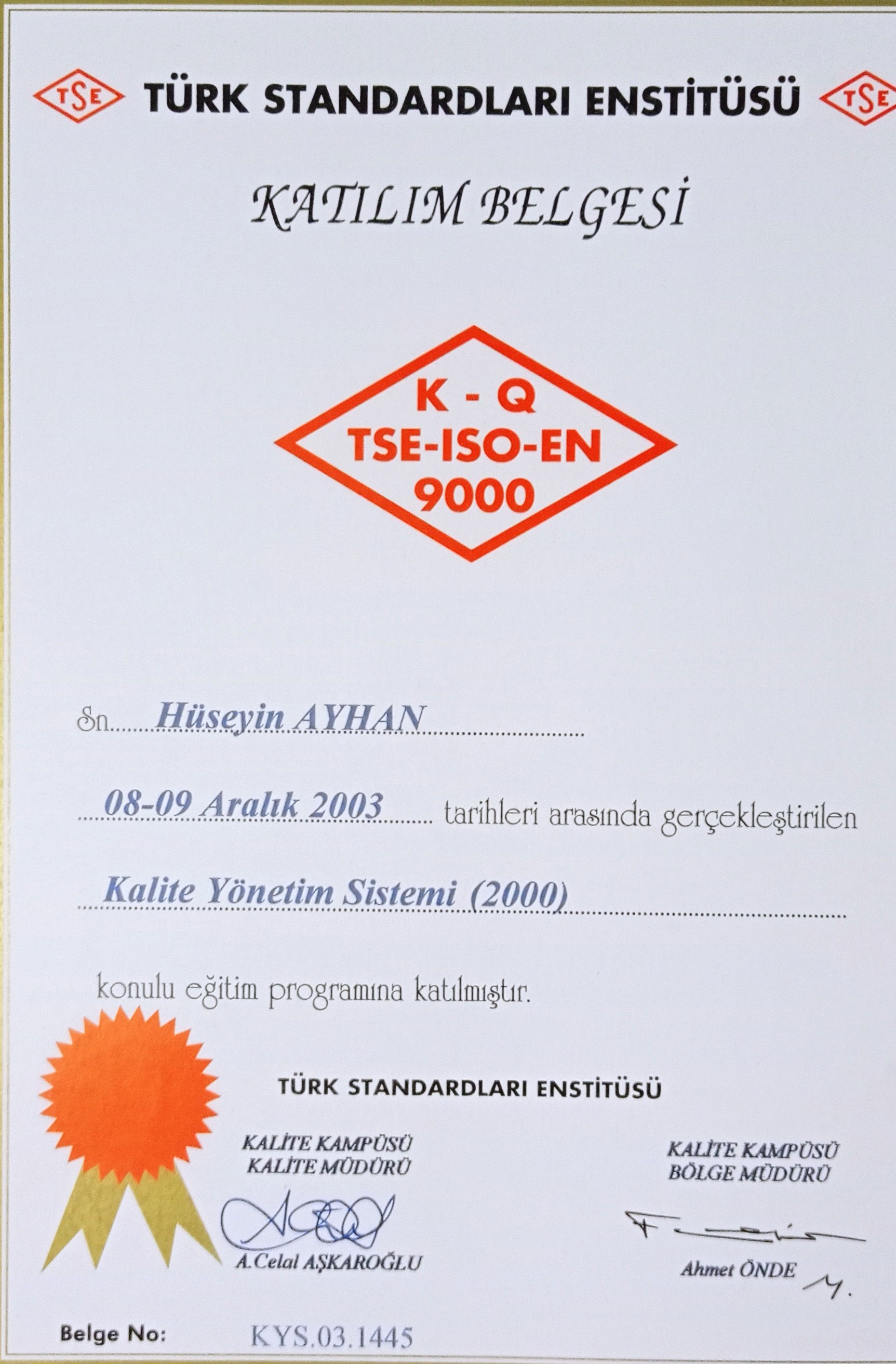 Kalite TSE 2000 Belgeler