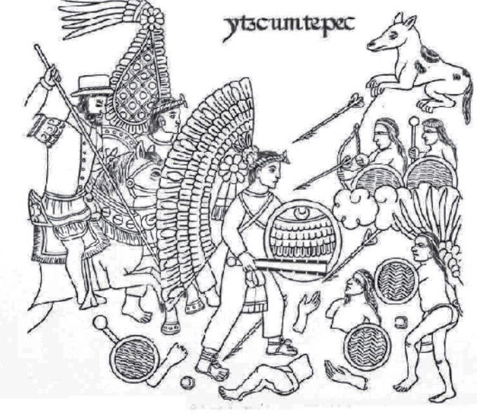 2. Ilustración del Lienzo de Tlaxcala. Pedro de Alvarado, acompañado de soldados tlaxcaltecas en la conquista de Centroamérica, 1523