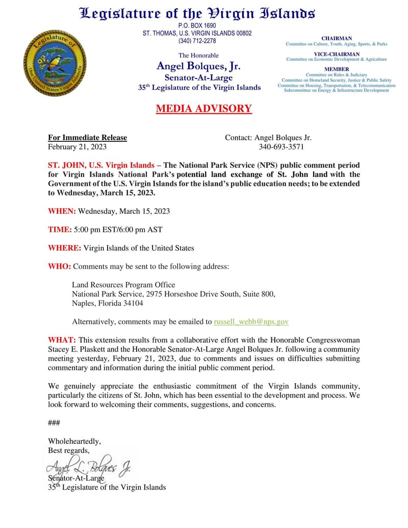 ***NOTICE OF MEDIA ADVISORY*** National Park Service (NPS) public comment period extended to Wednesday, March 15, 2023