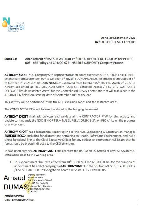 Reference HSE Site Authority North Oil Company Qatar