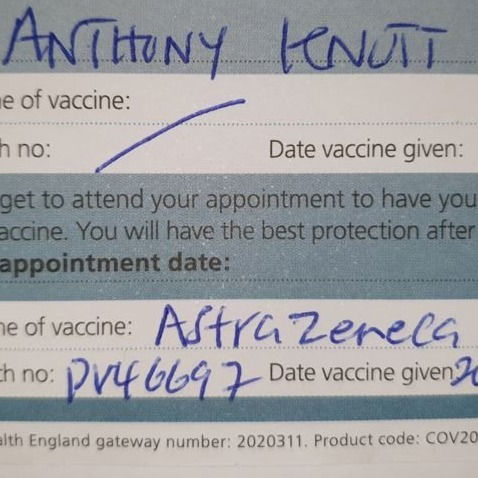 Vaccination Astrazeneca. UK NHS Approved. 20 Aug 2021
