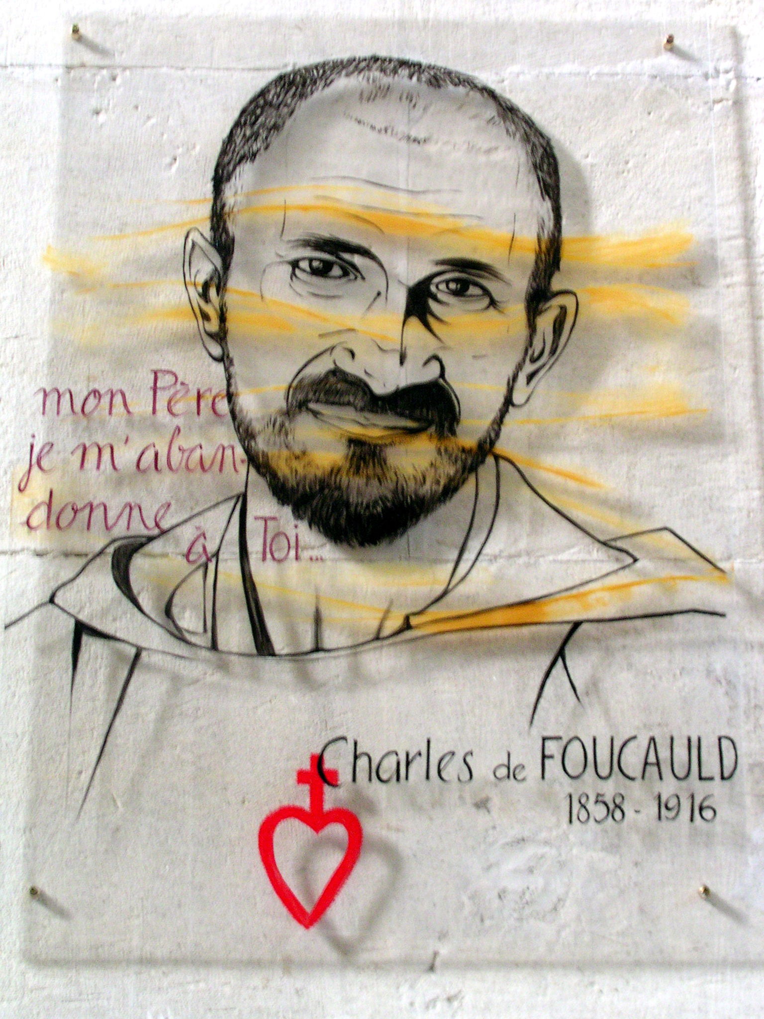 Carpenter falls 15 meters from the church vault onto a prayer bench, being pierced by a wooden beam in the middle of his body. Survives and returns to full health through the intercession of Saint Charles de Foucauld