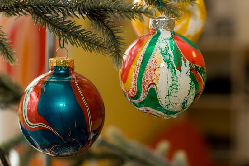 Winter Tree Ornaments Marbling