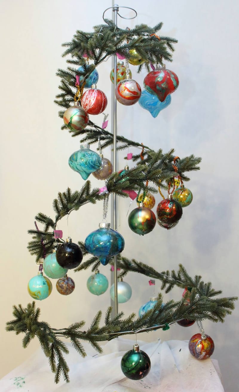 Winter Tree Ornaments Marbling