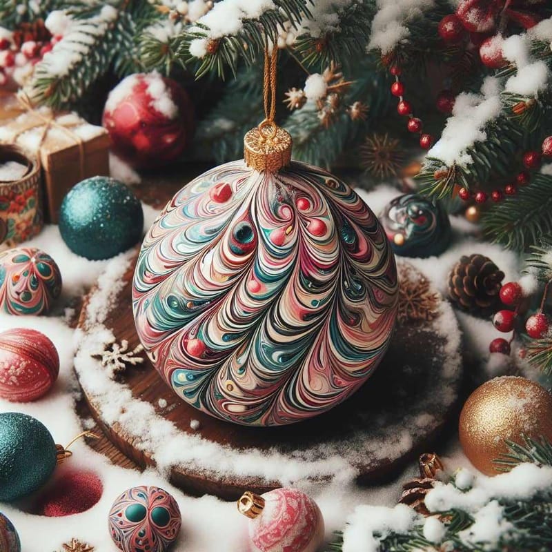 Winter Tree Ornaments Marbling