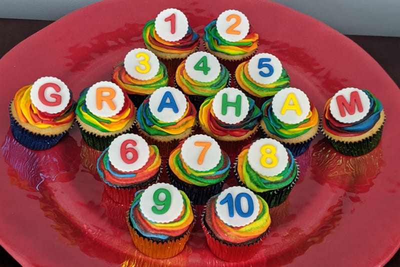 Name and numbers rainbow cupcakes
