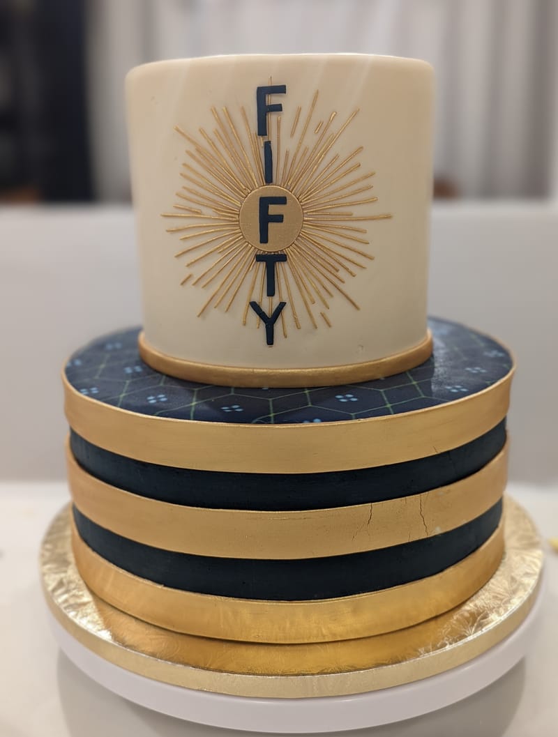 Gold, Navy and Cream 50th Birthday Cake