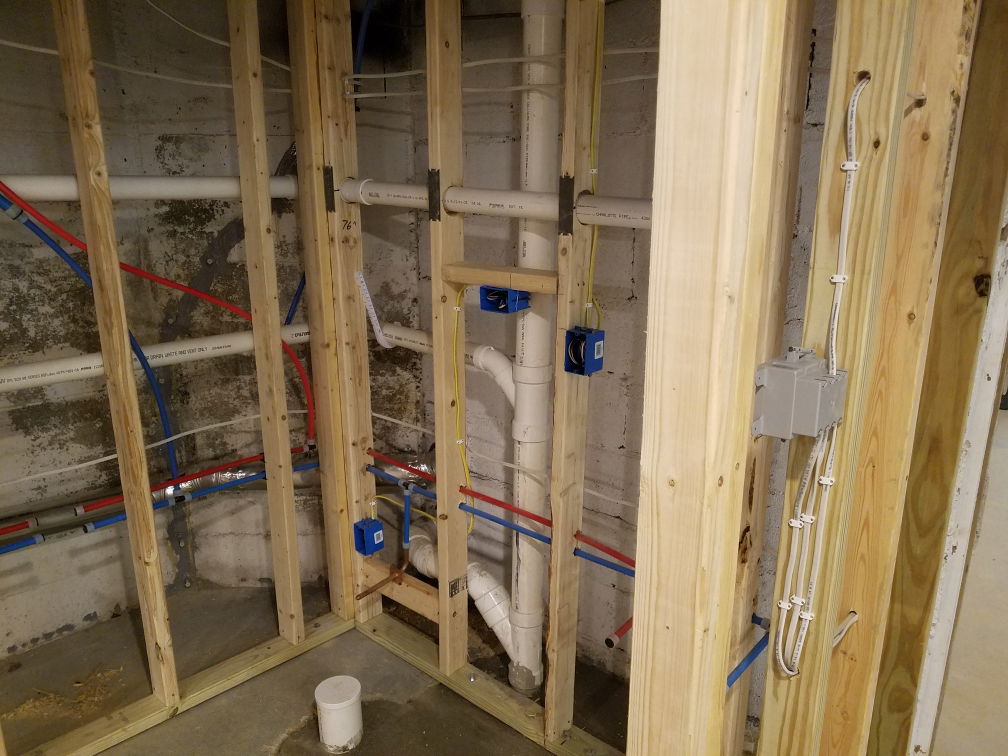Electrical installed to new bathroom framing