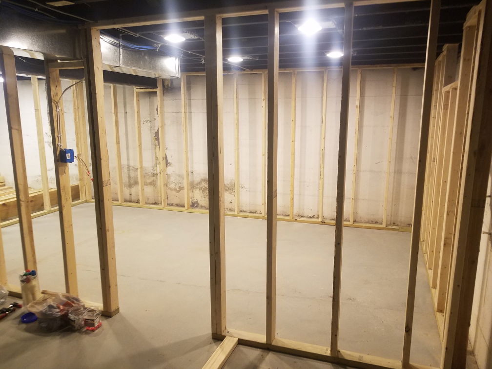 New framing for walls added to basement