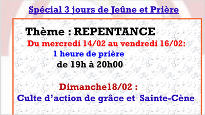 Spécial 3 jours de jeûne et prière