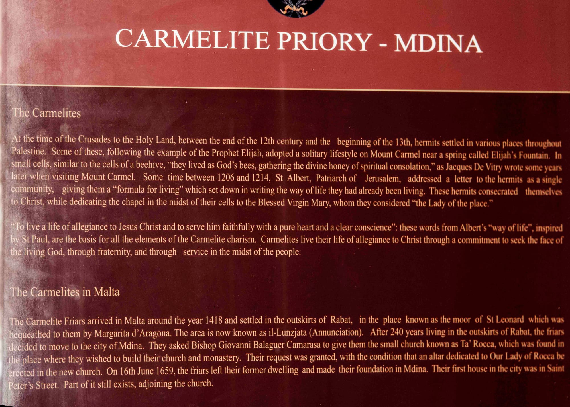 Carmelite Priory, M'Dina