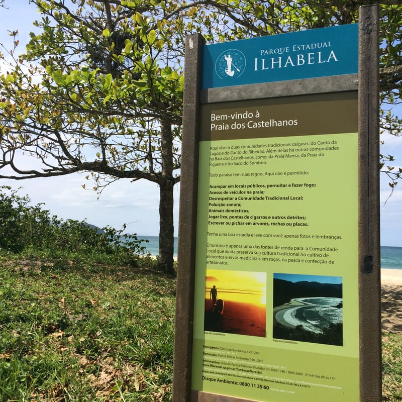 Sinalização Parque Estadual de Ilhabela litoral norte - SP