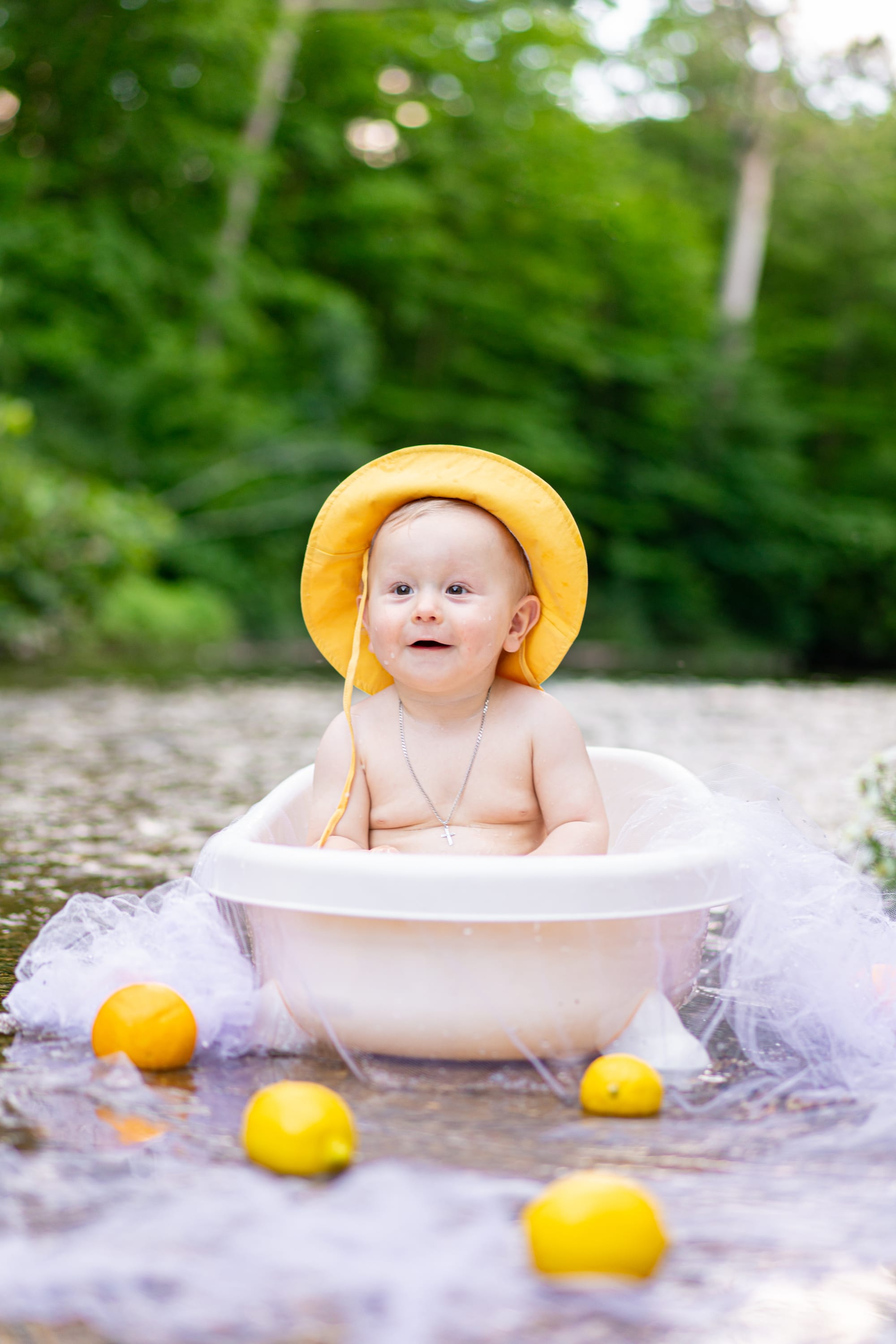 Photo shoots in a bath near the river
