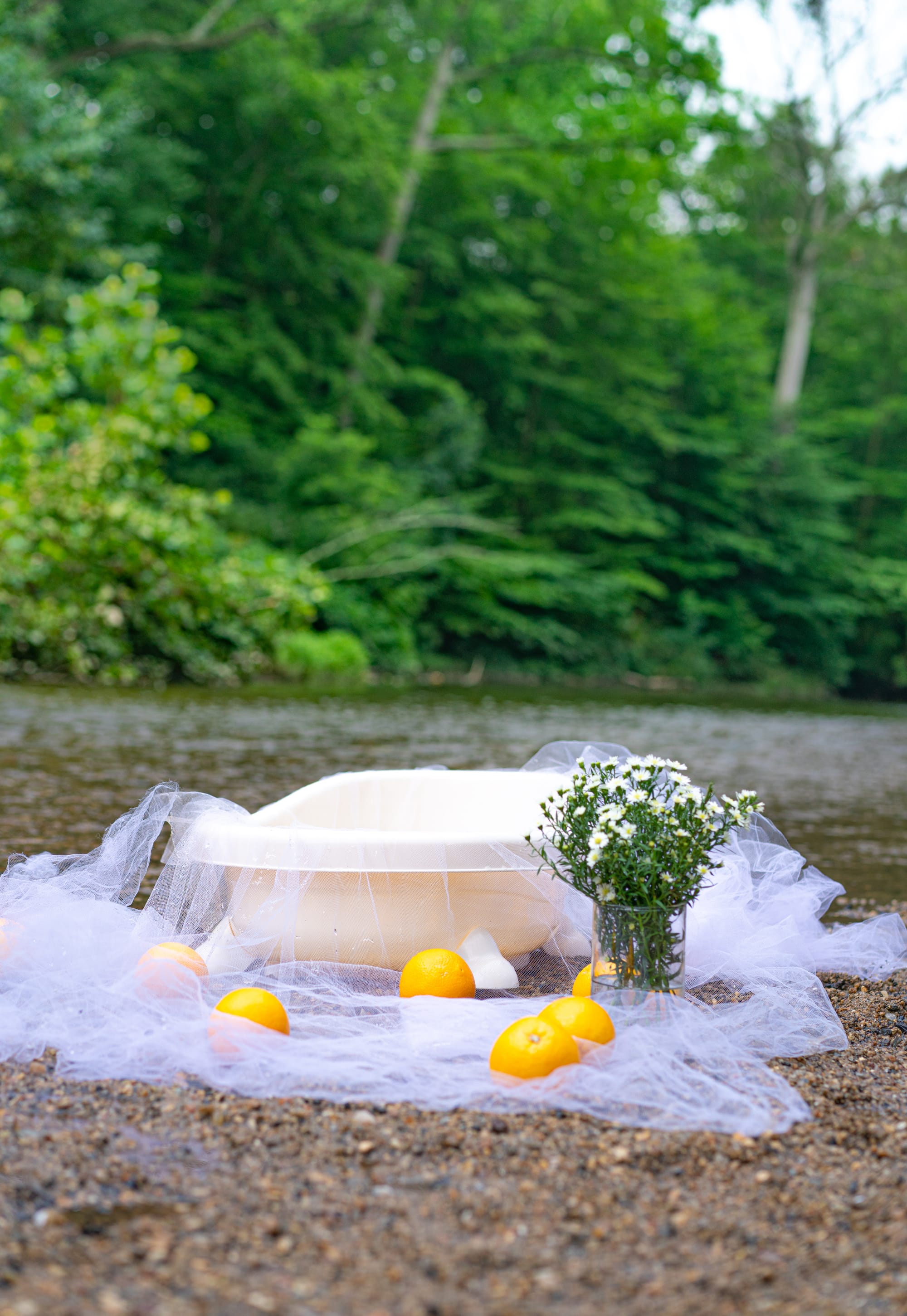 Photo shoots in a bath near the river