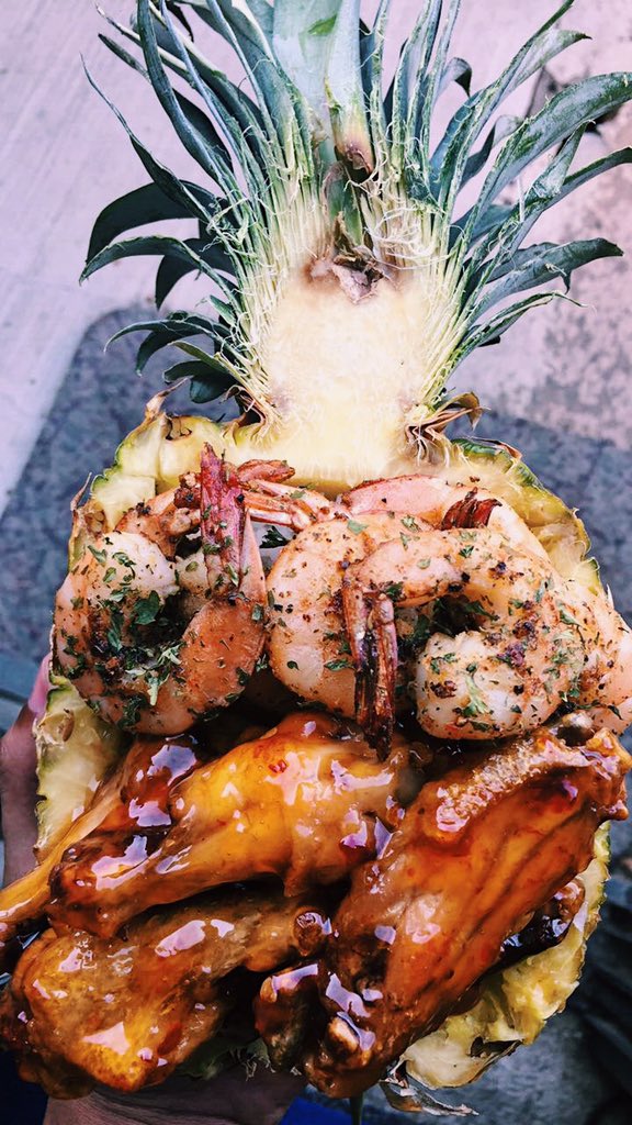 Chicken Wings and Old Bay Shrimp Pineapple bowl