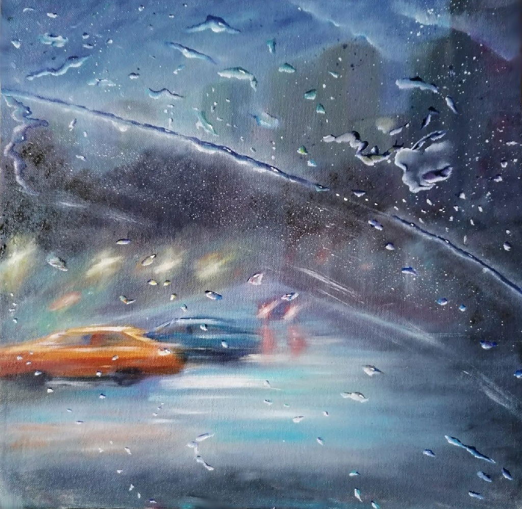 City behind wet glass