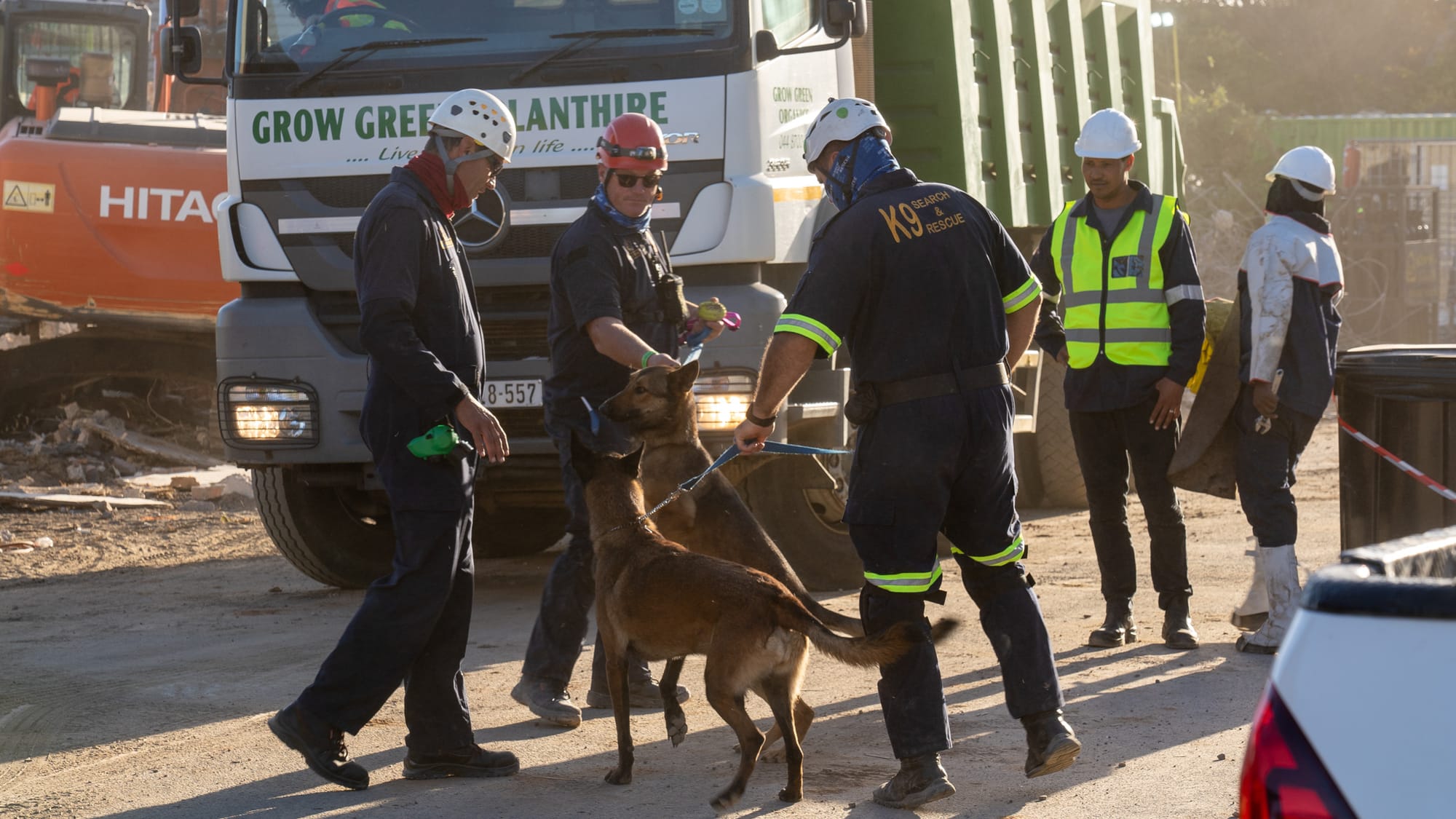 K9 Sniffer dogs used to aid in the rescue of more that 30 workers trapped under the rubble.