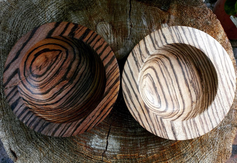 Two Small Broad-Edge Zebrano Decorative Bowls