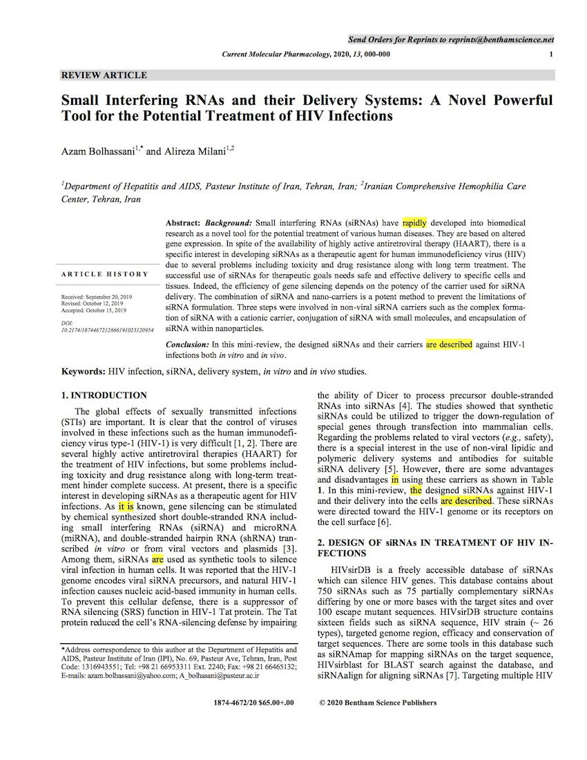 Small interfering RNAs and their delivery systems: A novel powerful tool for the potential treatment of HIV infections