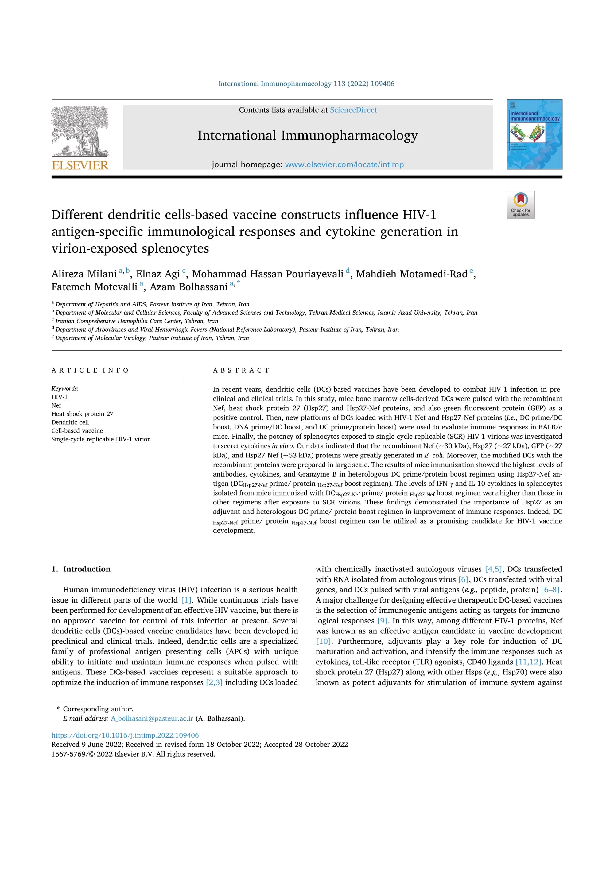 Different dendritic cells-based vaccine constructs influence HIV-1 antigen-specific immunological responses and cytokine generation in virion-exposed splenocytes