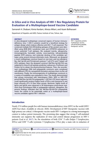 In Silico and in Vivo Analysis of HIV-1 Rev Regulatory Protein for Evaluation of a Multiepitope-based Vaccine Candidate