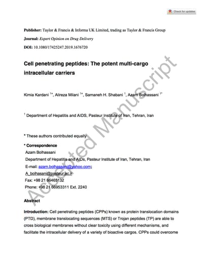 Cell penetrating peptides: the potent multi-cargo intracellular carriers