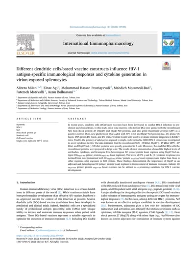 Different dendritic cells-based vaccine constructs influence HIV-1 antigen-specific immunological responses and cytokine generation in virion-exposed splenocytes