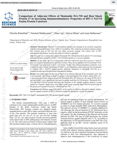 Comparison of adjuvant effects of Montanide ISA-720 and heat shock protein 27 in increasing immunostimulatory properties of HIV-1 Nef-Vif fusion protein construct