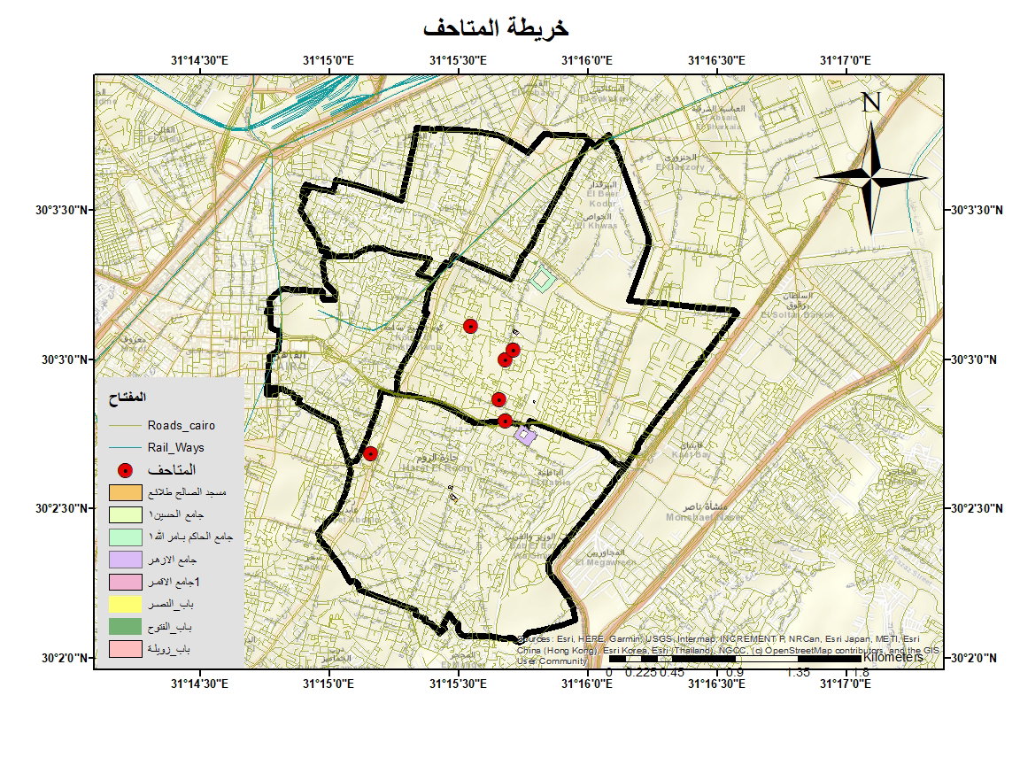 خريطة توزيعات المتاحف بمنطقة الدراسة (القاهرة الفاطمية)