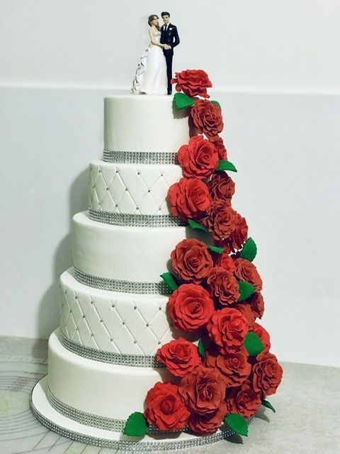 Tarta Boda 5 pisos con Rosas
