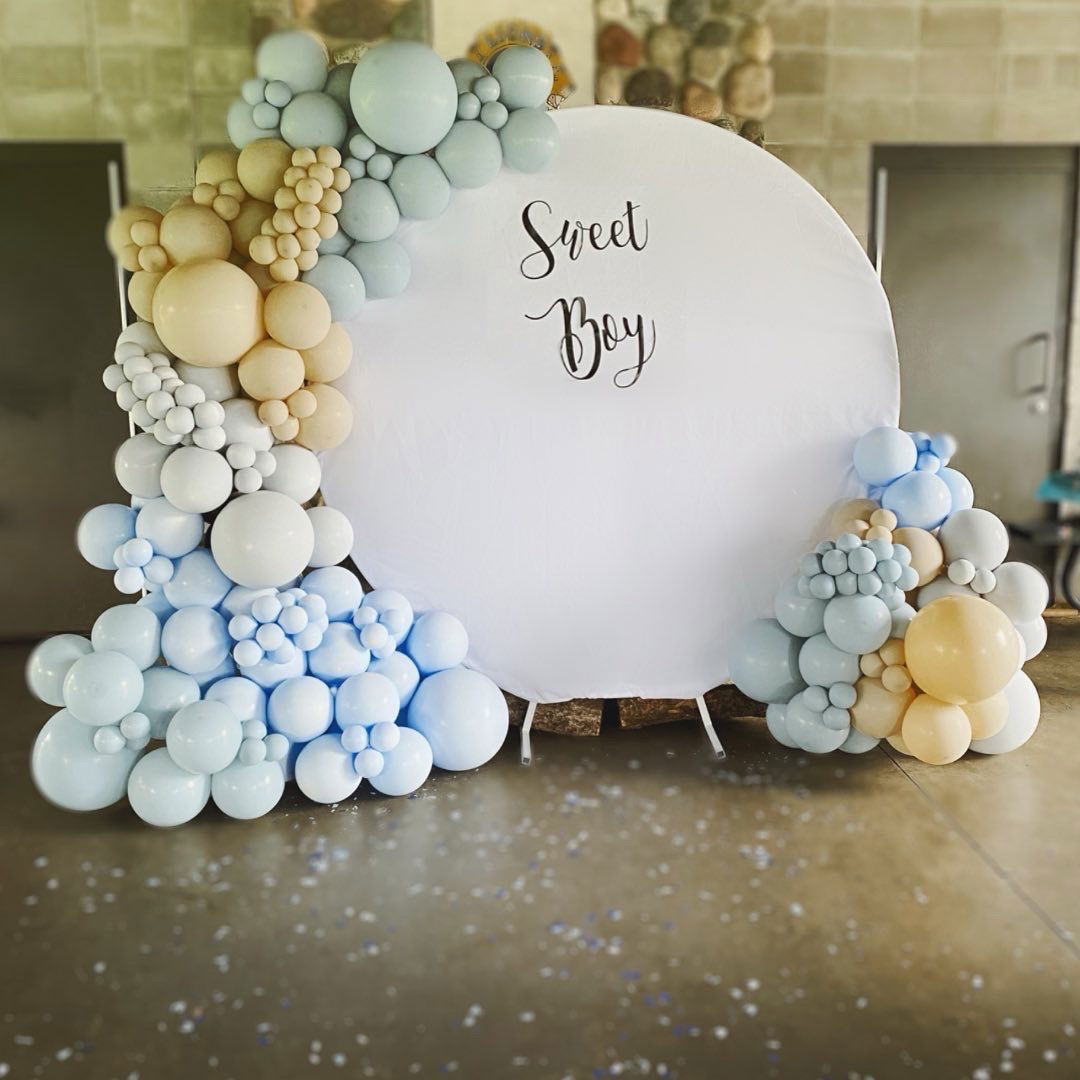 10ft Baby shower- Boy with White Round Backdrop
