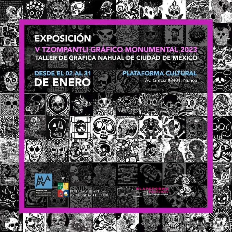 Tzompantli Gráfico Monumental en el Museo Arte Popular Americano (MAPA) Santiago de Chile 2024