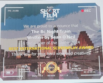 The BC Night Train wins Best International Script at the Austin Short Film Festival