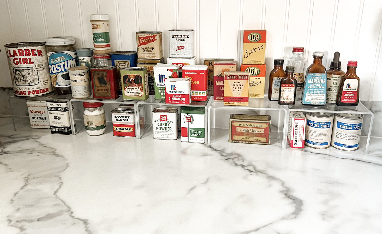 Spices containers dating between 1850 to the late 1990's.